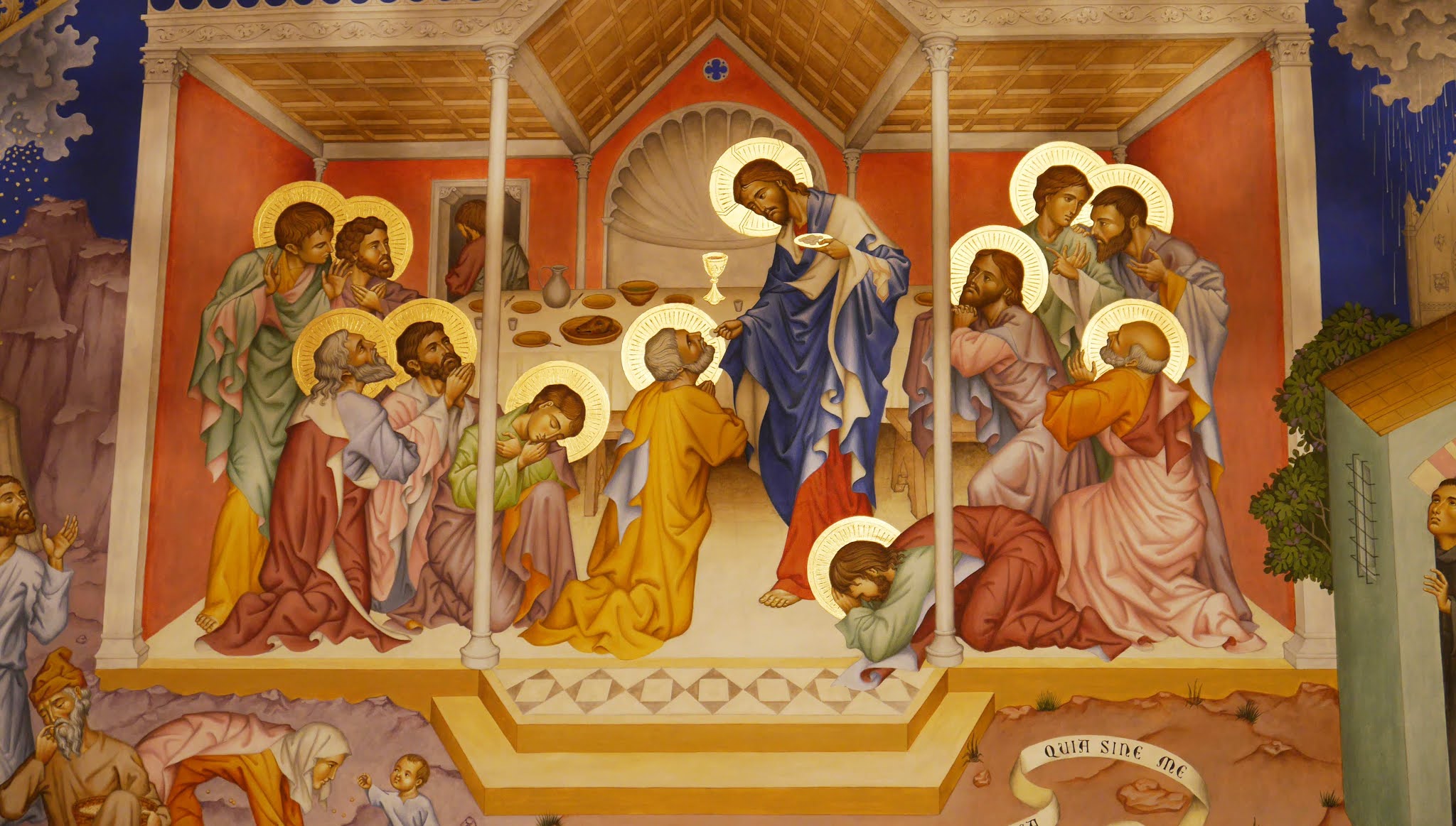 The Last Supper. Painting by an unknown artist, on the walls inside a Benedictine Monastery. 