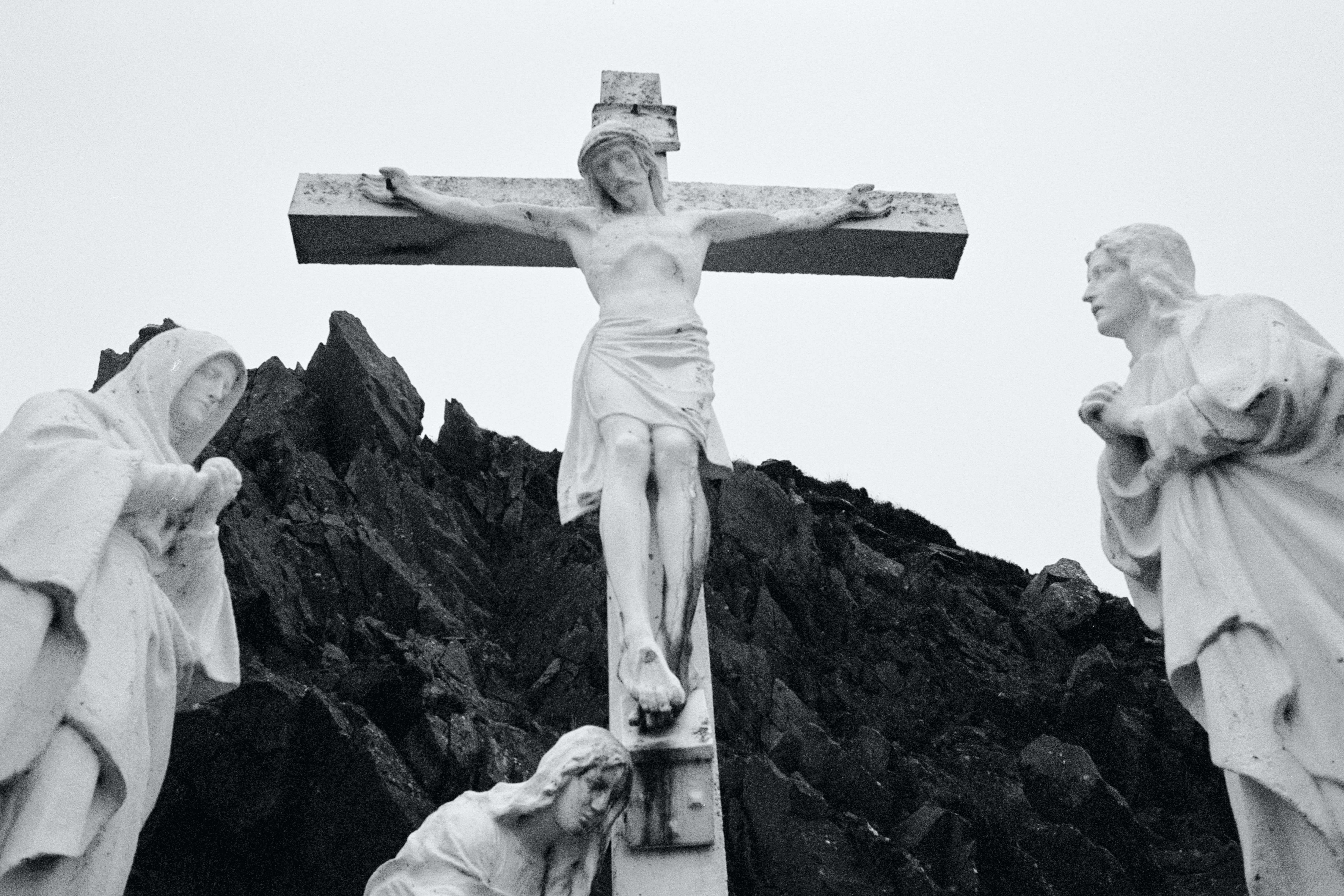Statue of our Crucified Lord Jesus Christ, with the Blessed Virgin Mary standing at the foot of the Cross together with St. John and St. Mary Magdalene.