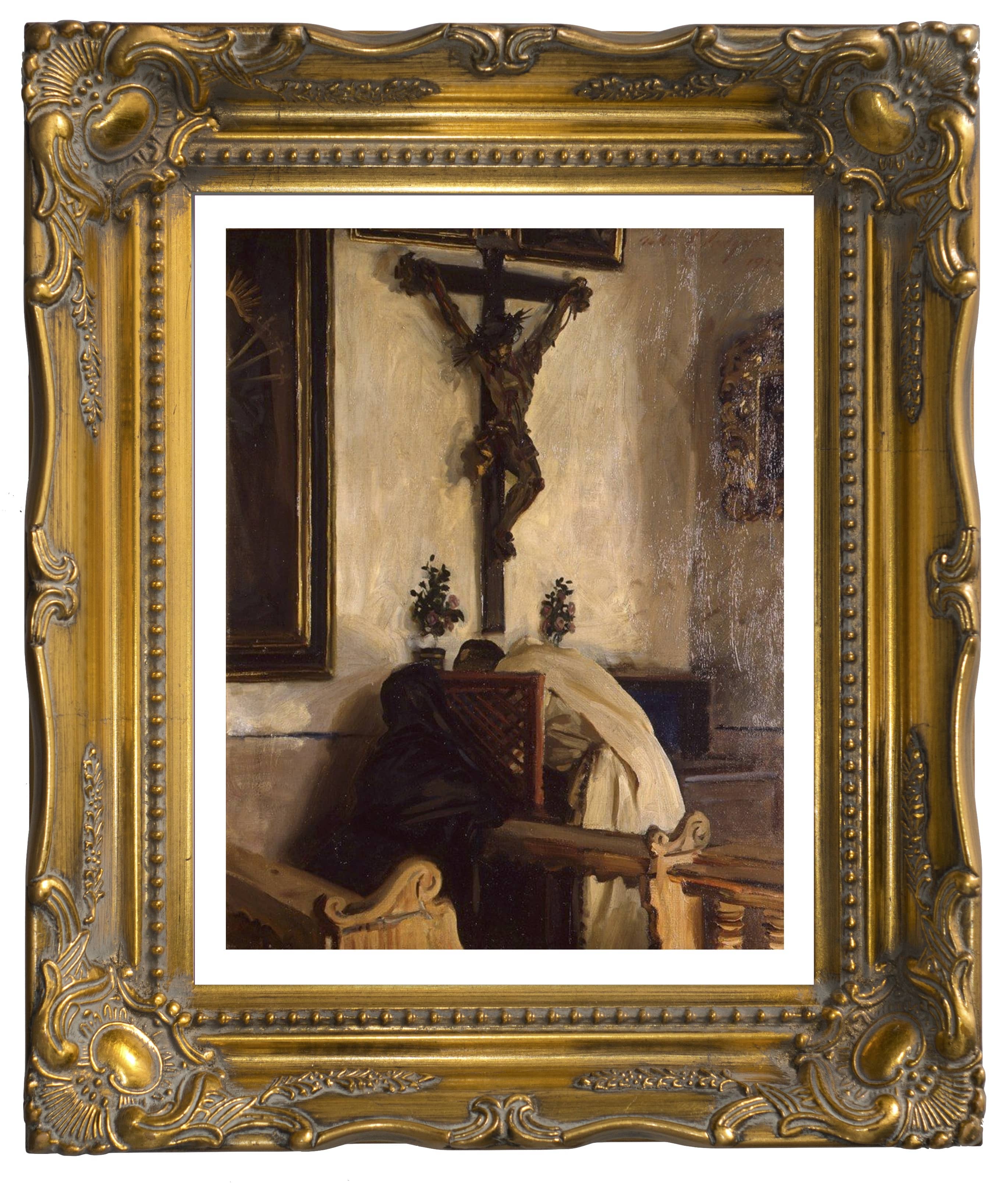 Praying at the foot of the Cross.